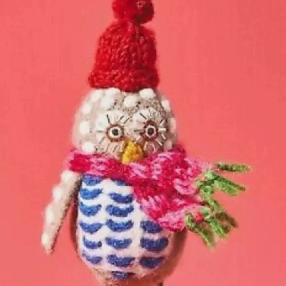 NWT Anthropologie Felt Ice Skating Owl Christmas Tree Ornament - Picture 3 of 4